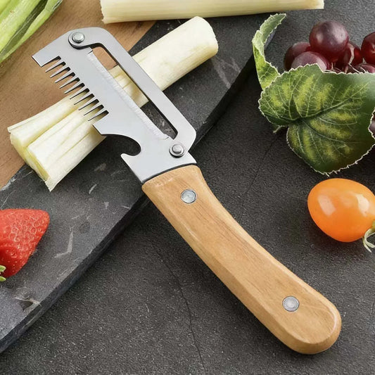 Cuchillo pelador 2 en 1 mango madera acero inoxidable pela frutas y verduras