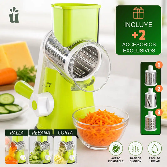 Rallador rotativo 3 en 1 - triturador manual verduras, queso y nueces, acero inoxidable