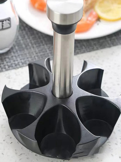 Especiero giratorio negro 6 frascos vidrio organizador condimentos cocina

