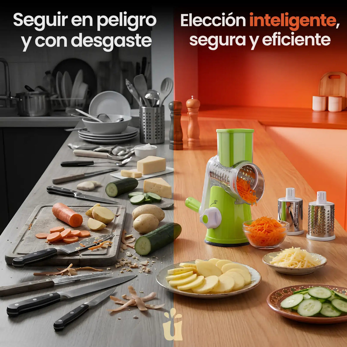 Rallador de Alimentos con 3 Cuchillas + 2 Accesorios