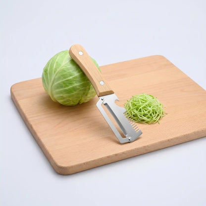 Cuchillo pelador 2 en 1 mango madera acero inoxidable pela frutas y verduras

