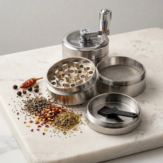 Molinillo de especias manual plateado acero inoxidable cocina
