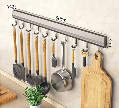 Rack organizador de cocina aluminio 10 ganchos montaje en pared
