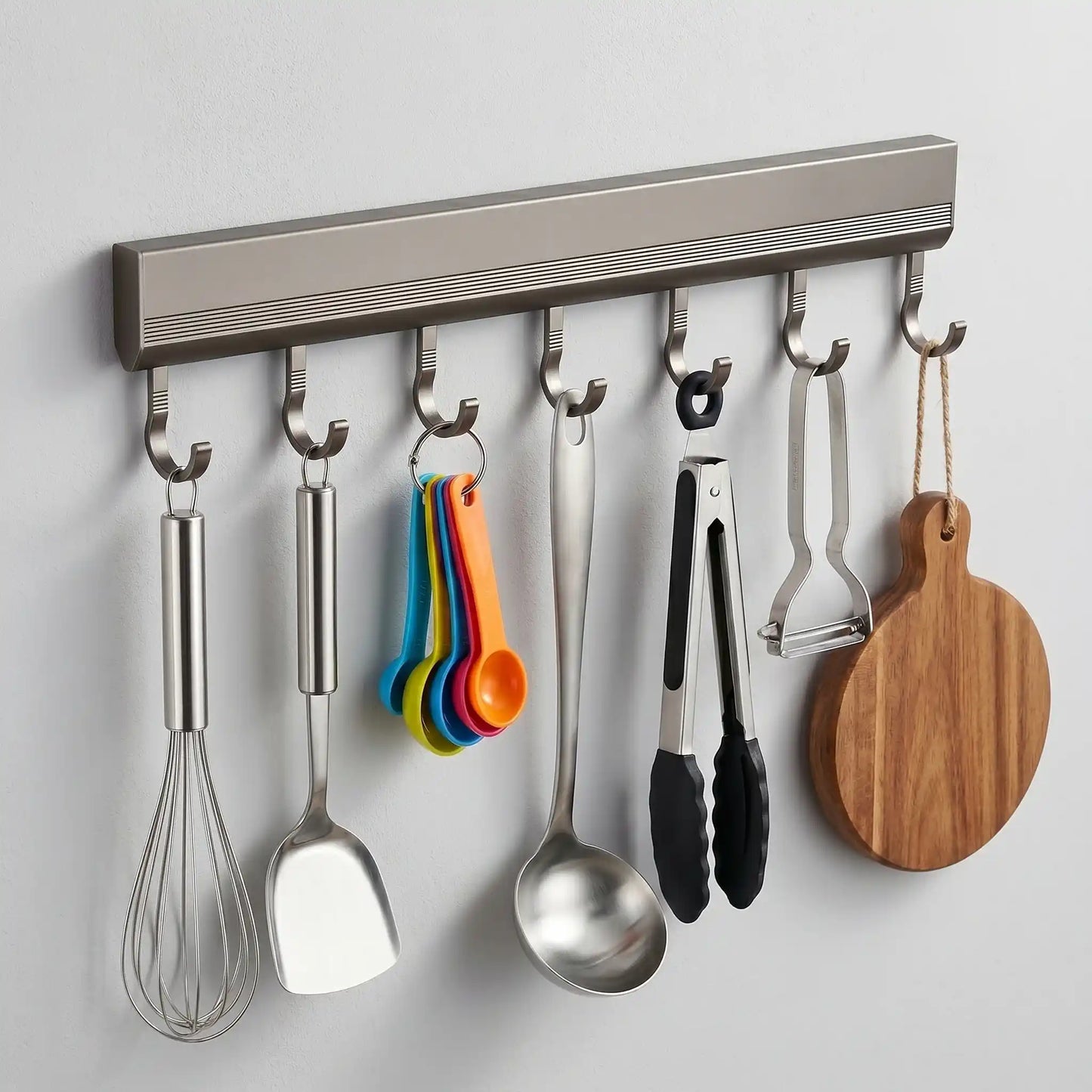 Rack de aluminio para cocina 6 ganchos montaje en pared
