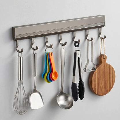 Rack de aluminio para cocina 6 ganchos montaje en pared
