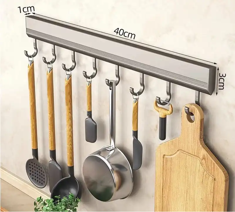 Organizador de utensilios cocina aluminio 8 ganchos
