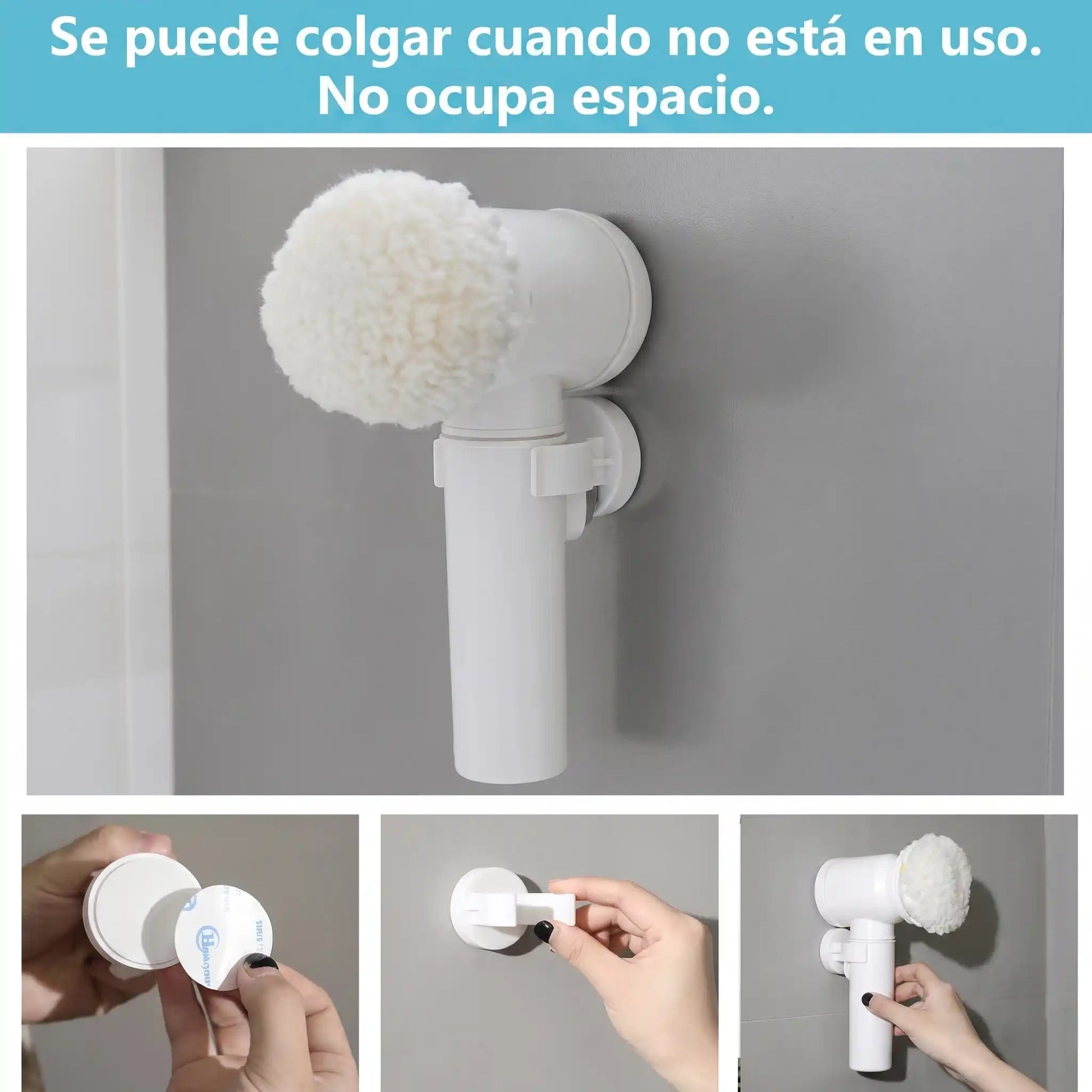 Escoba eléctrica giratoria inalámbrica blanca con 3 cabezales para limpieza cocina y baño