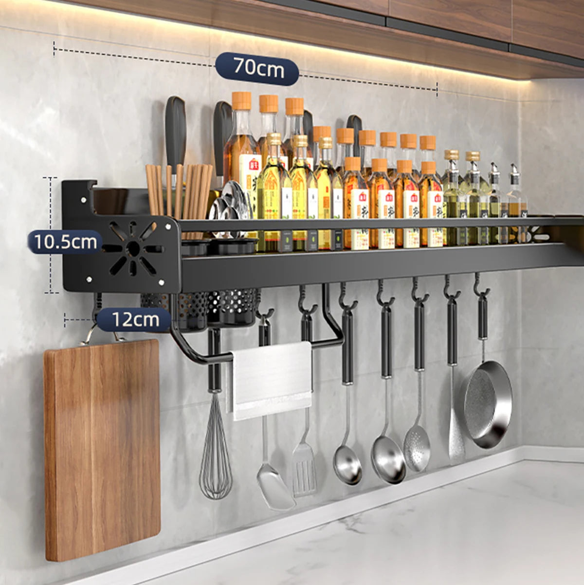 Organizador doble cocina aluminio pared 70cm premium
