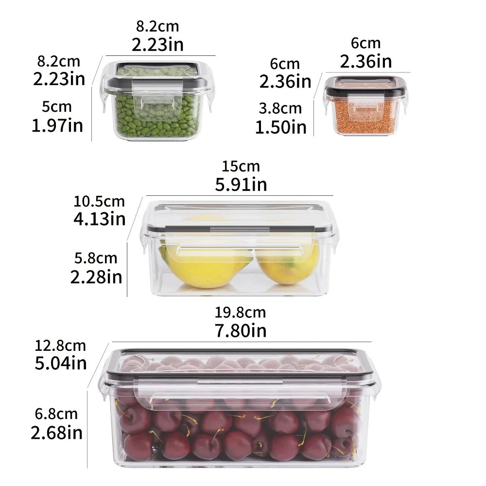 Set 8 recipientes herméticos sin BPA con tapa de cierre - apto microondas y congelador para frutas verduras y secos

