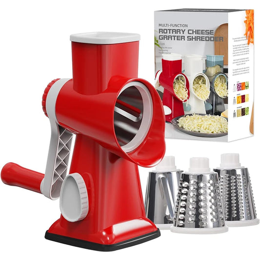 Rallador rotativo manual 3 en 1 color rojo queso y nueces
