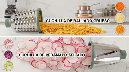 Rallador rotativo 3 en 1 color azul - triturador manual verduras, queso y nueces, acero inoxidable

