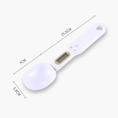 Báscula de cuchara digital blanca para café y repostería
