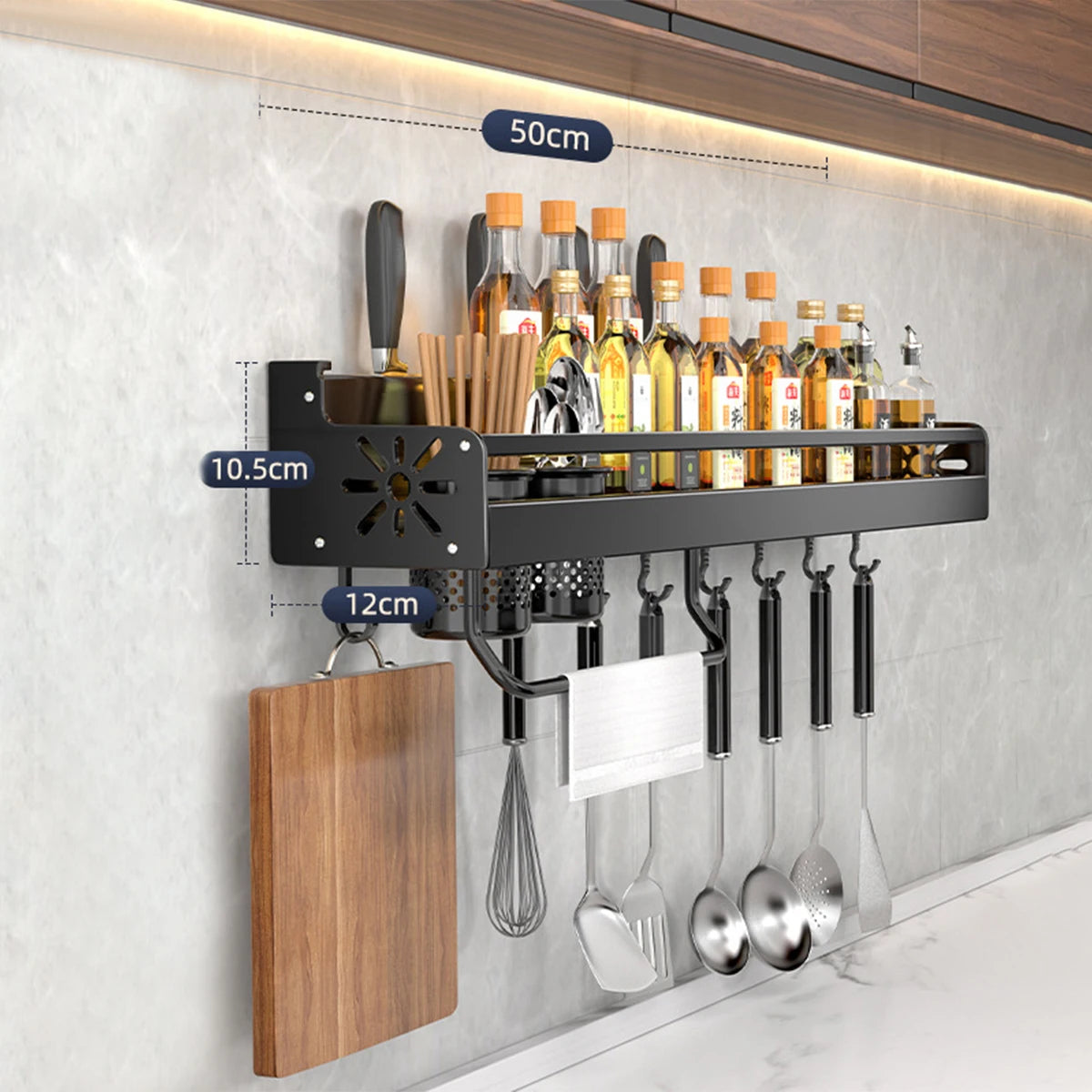 Organizador doble cocina aluminio pared 50cm
