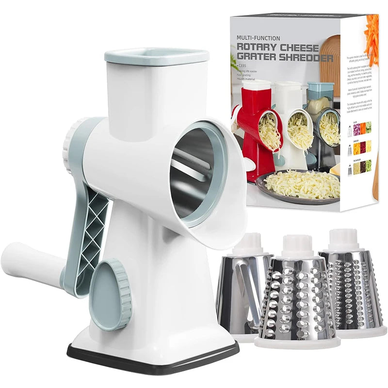 Rallador rotativo 3 en 1 acero inoxidable color blanco queso verduras
