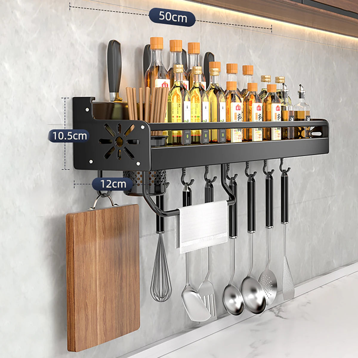 Organizador doble cocina aluminio pared 50cm
