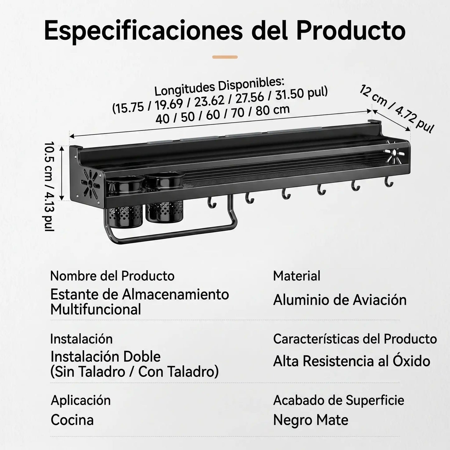 Organizador cocina aluminio pared 