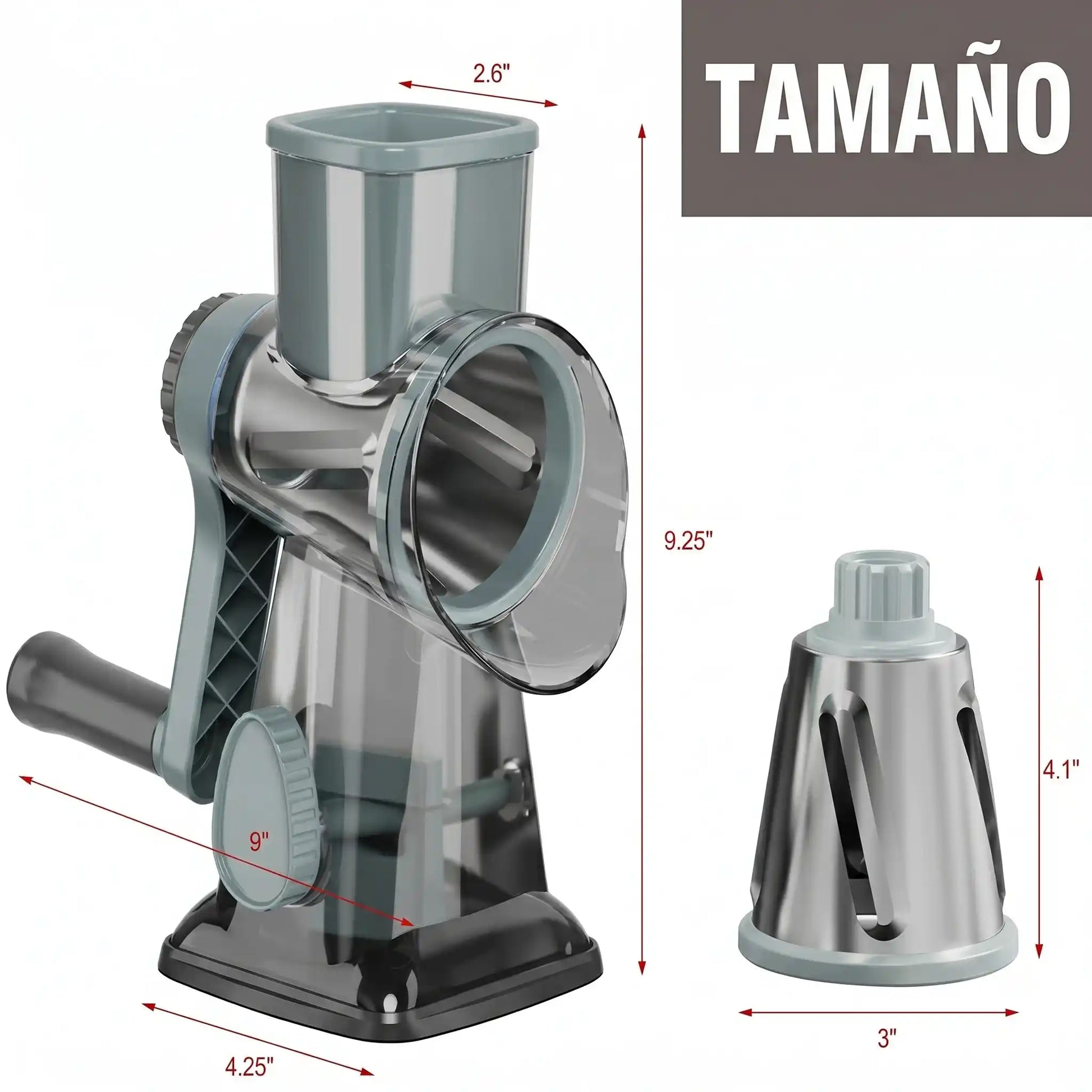 Rallador rotativo 3 en 1 color azul - triturador manual verduras, queso y nueces, acero inoxidable

