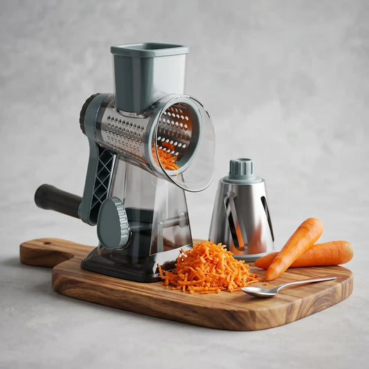 Rallador rotativo 3 en 1 color azul - triturador manual verduras, queso y nueces, acero inoxidable

