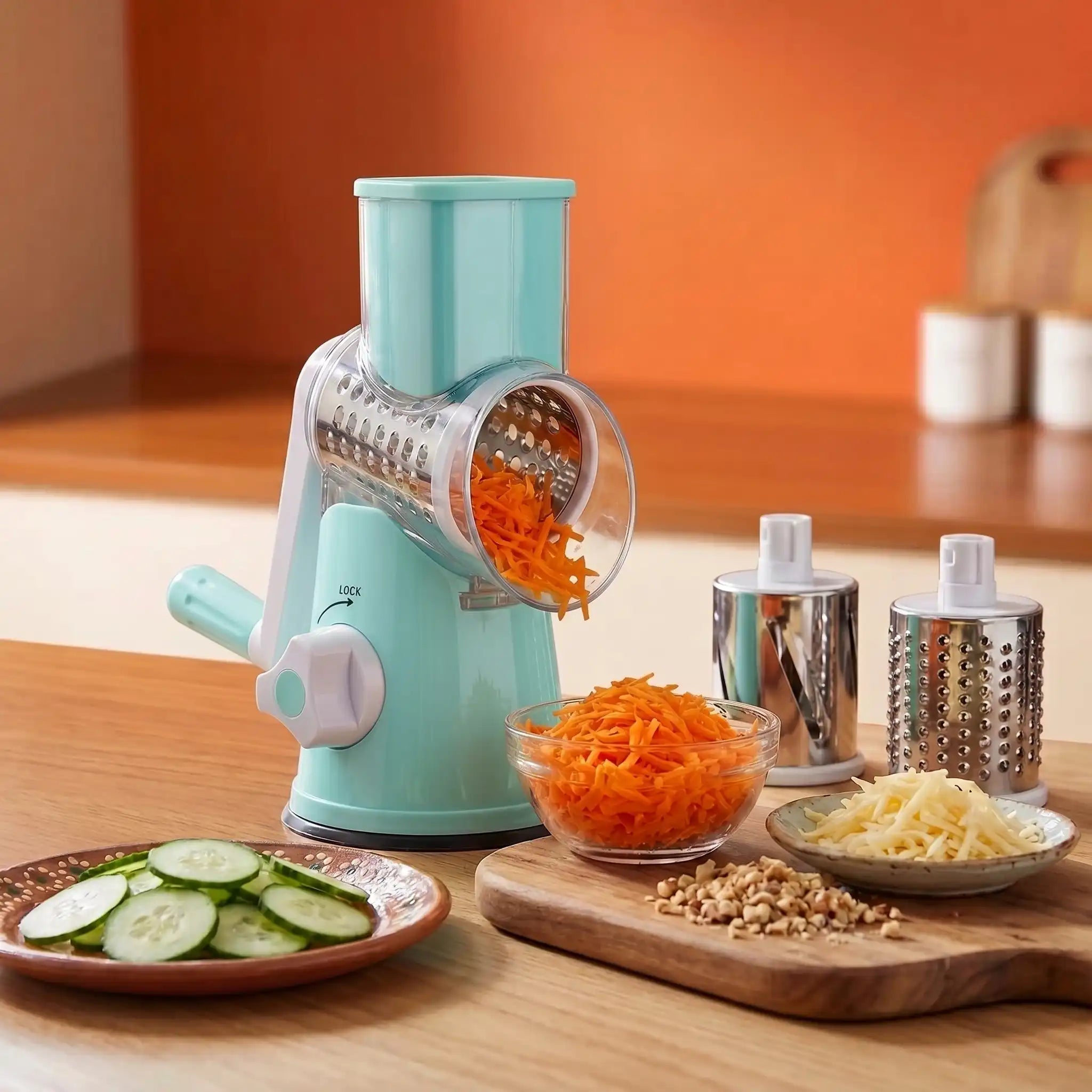 Rallador de Alimentos con 3 Cuchillas + 2 Accesorios
